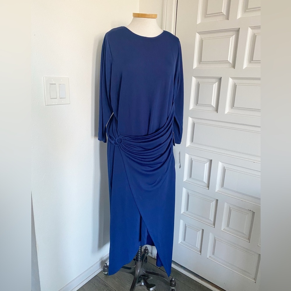 NWT Donna Morgan Navy Blue Midi Dress 3/4 Sleeve Size 14W